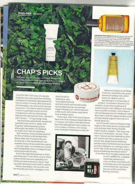 voyeur magazine virgin australia inflight magazine features jack the snipper original styling hair cream product